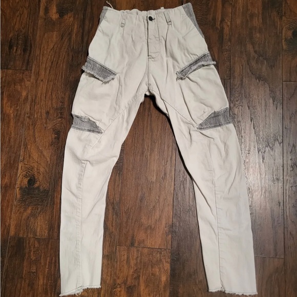 Masnada Mixed Media Slim Ivory Cargos, Pockets & Zippers, Size 30-32 - Picture 1 of 15